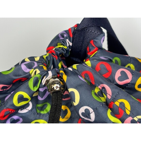 LeSportSac Sling Bucket Crossbody Bag Drawstring Top Reversible Hearts Navy EUC - Picture 6 of 16